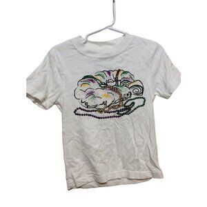 Mustard And Ketchup Boy Shirt Short Sleeve Mardi Grass Size XXS 3T White Cotton